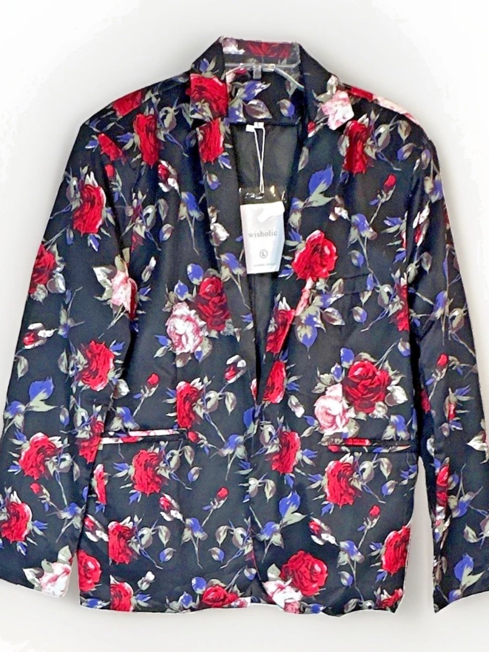 Wisholic Women's L Floral Lined Blazer Jacket Polyester Notch Lapel NWT